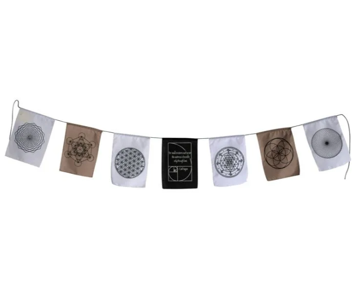 Sacred Geometry Flags ~ Small ~ Black, Tan & White