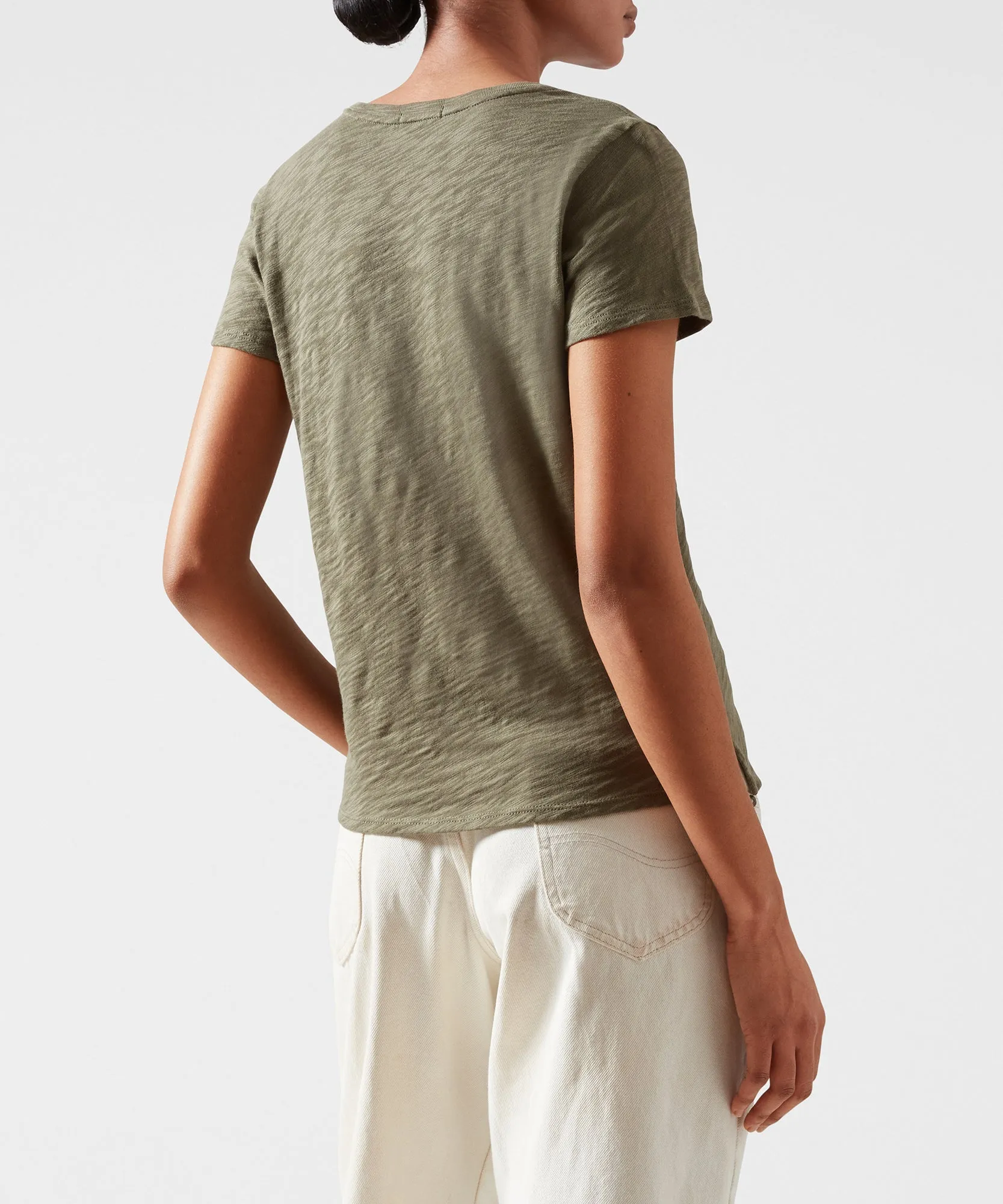 Slub Jersey Schoolboy V-Neck Tee - Army