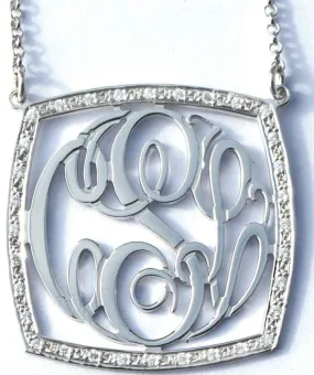 Sterling Silver Square Rimmed CZ Monogram Necklace