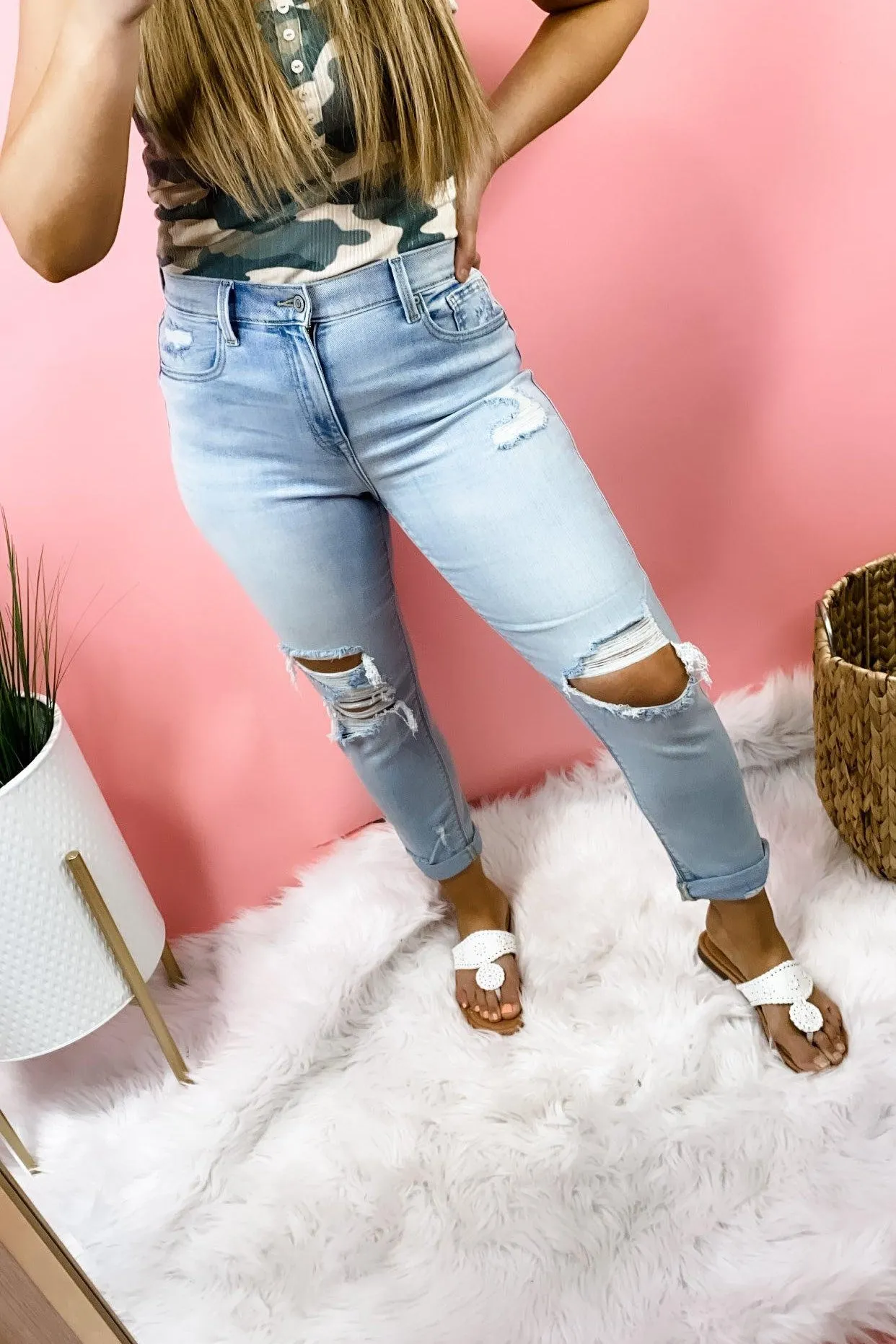 The Miley's- Light Wash High Rise Distressed Boyfriend Jeans