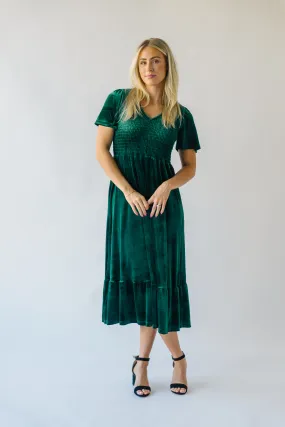 The Noonan Velvet Midi Dress in Hunter Green