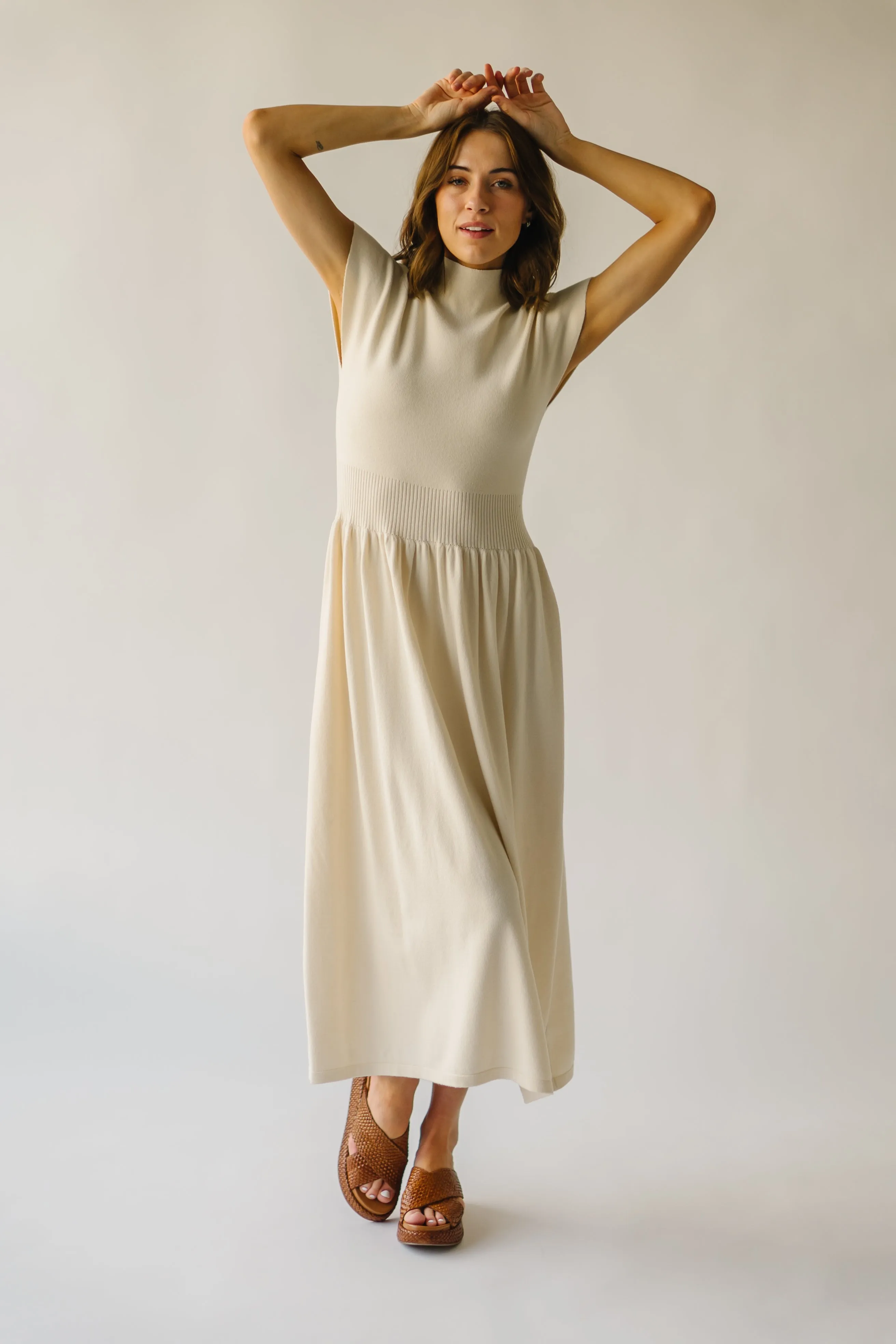 The Stansberry Mock Neck Midi Dress in Cream