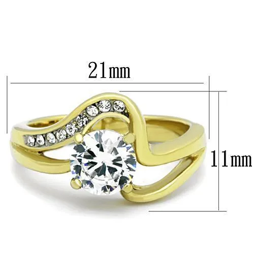 TK1702 Two-Tone IP Gold (Ion Plating) Stainless Steel Ring with AAA Grade CZ in Clear