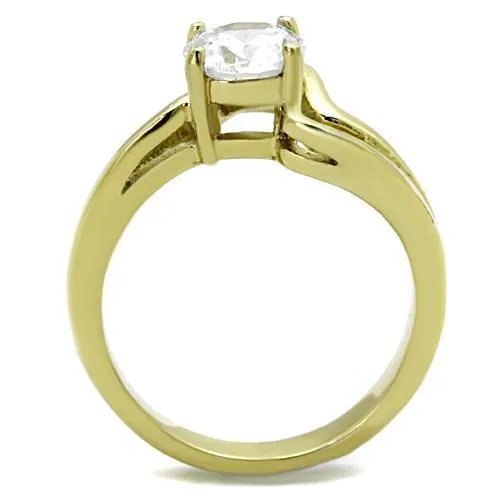 TK1702 Two-Tone IP Gold (Ion Plating) Stainless Steel Ring with AAA Grade CZ in Clear