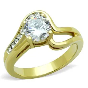 TK1702 Two-Tone IP Gold (Ion Plating) Stainless Steel Ring with AAA Grade CZ in Clear