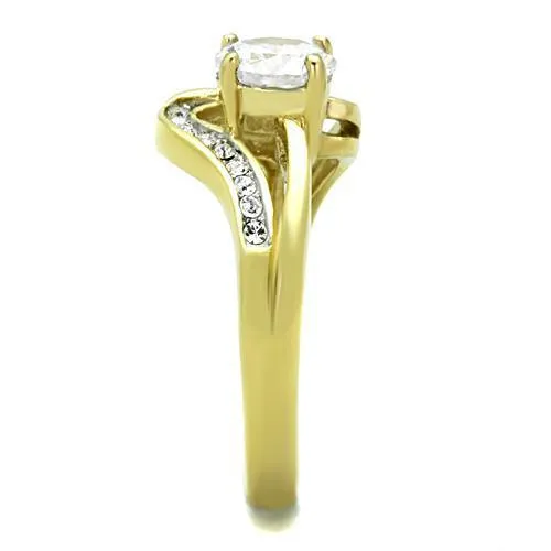 TK1702 Two-Tone IP Gold (Ion Plating) Stainless Steel Ring with AAA Grade CZ in Clear