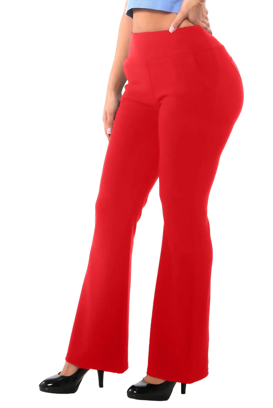 Tummy Control Butt Sculpting Flare Pants With Pockets - Barbados Cherry