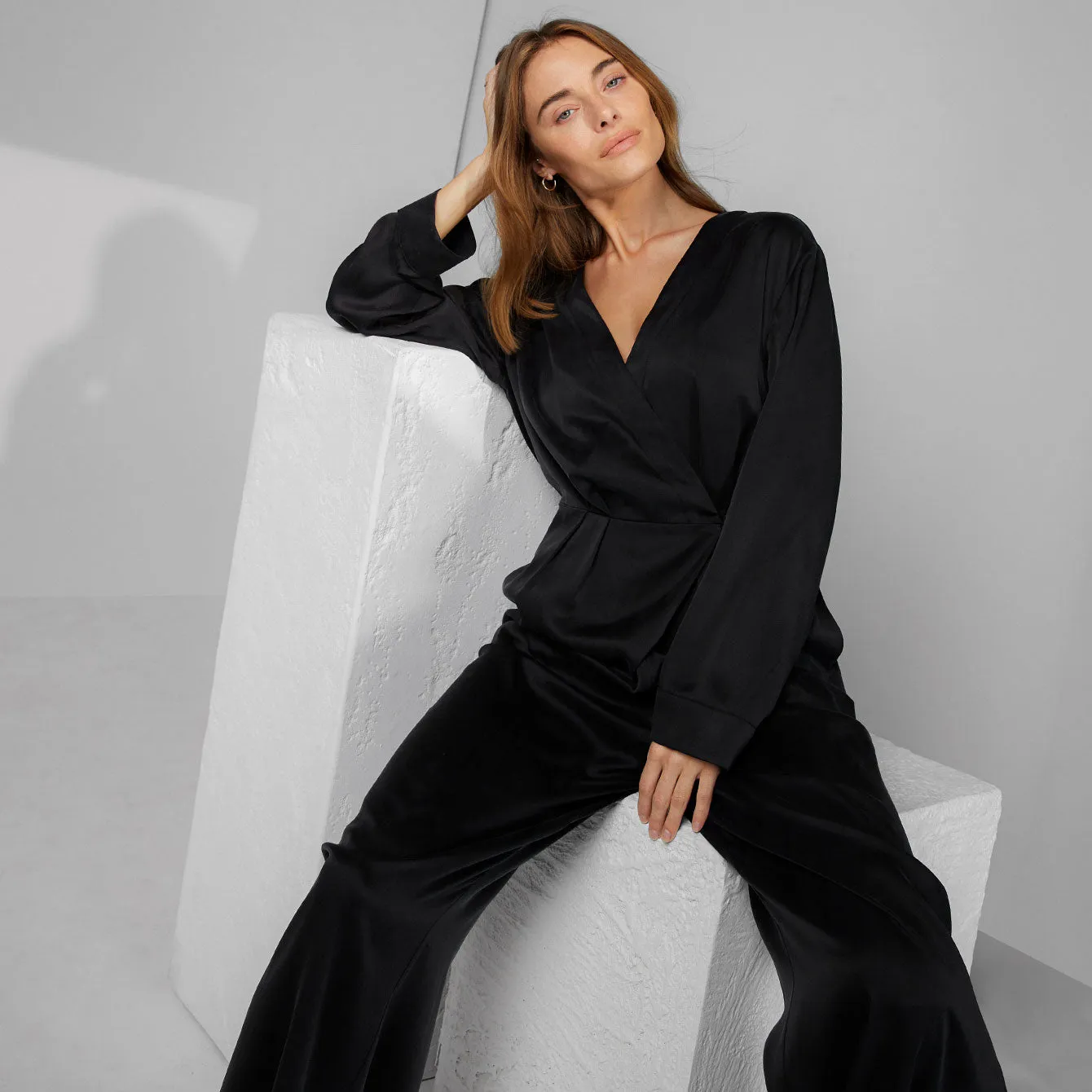 Washable Silk Long Sleeve Jumpsuit