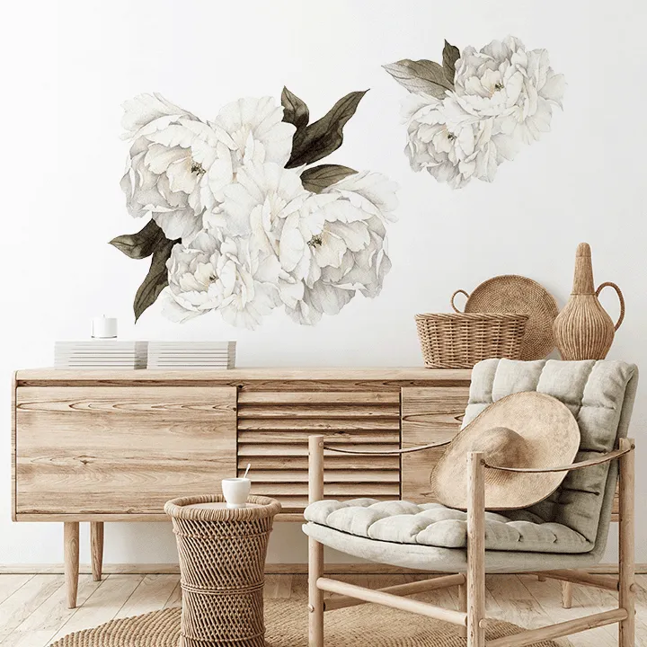 White Peony Wall Decal Clusters