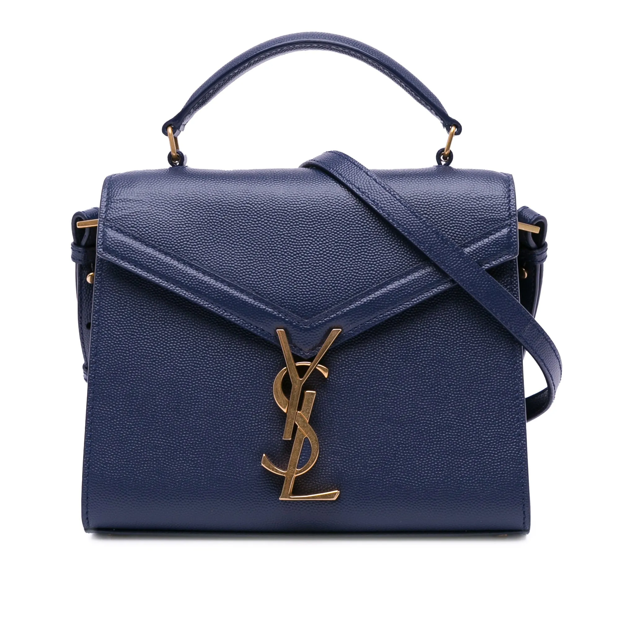 Yves Saint Laurent Cassandra Top Handle Mini Blue Grain De Poudre