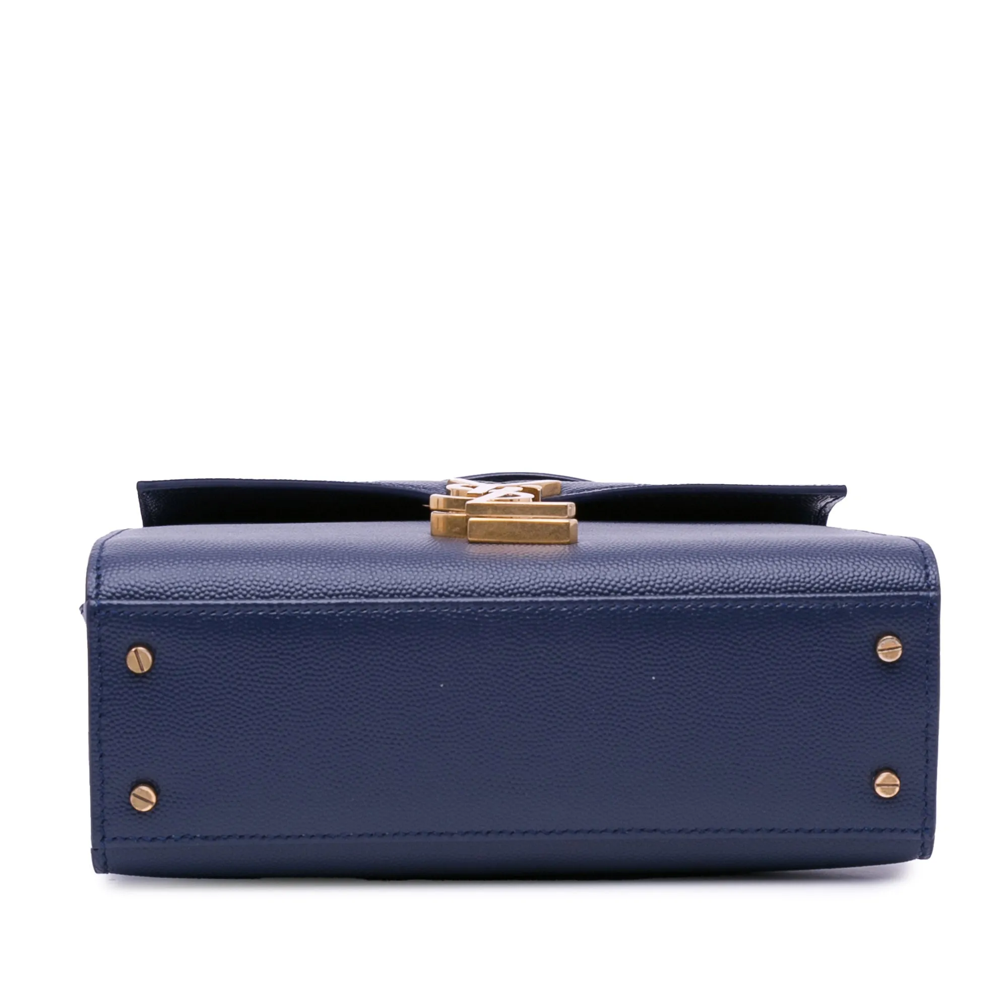 Yves Saint Laurent Cassandra Top Handle Mini Blue Grain De Poudre