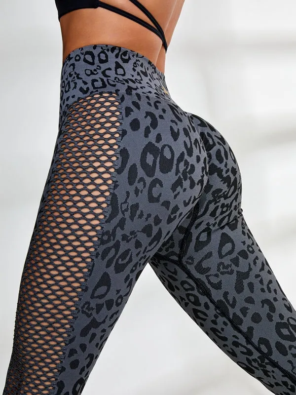 ZASUWA Female Cross Beautify Back Leopard Net Scrunch Bum Tracksuit